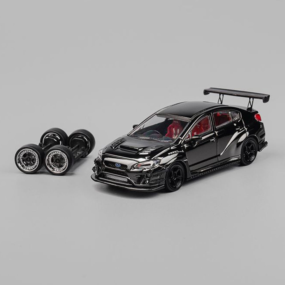 CM MODEL - 1/64 SUBARU WRX STI VARIS WIDEBODY 1.0 CHOME BLACK DIECAST SCALE MODEL CAR