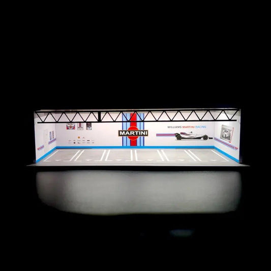 1:64 Diorama Led Display Cabinet Garage - MARTINI - MODEL CARS UKDIORAMA#INNO64##TARMAC##diecast_model#