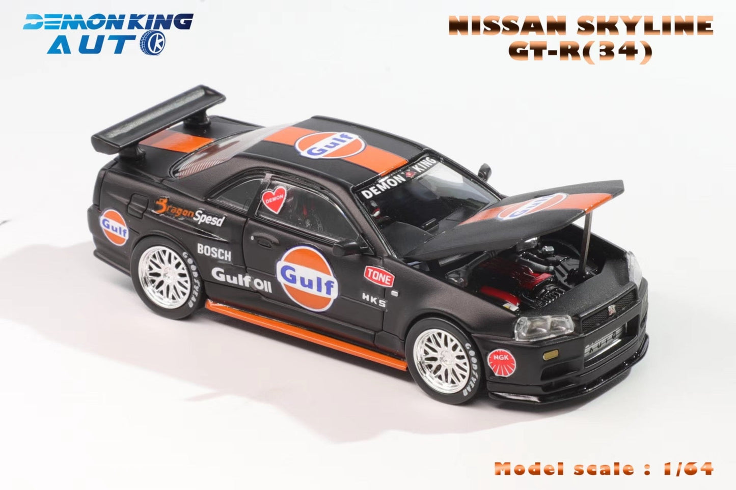 Demon King Auto - 1/64 Skyline GT - R R34 Z - Tune diecast model - B/ Black Gulf - MODEL CARS UKMODEL CAR#INNO64##TARMAC##diecast_model#