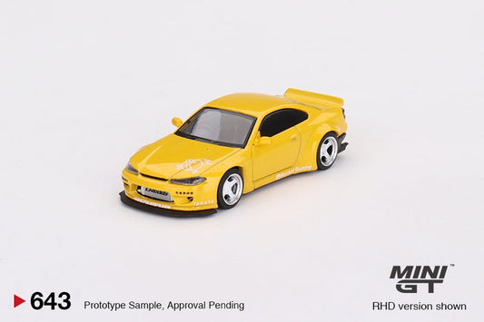 Mini GT - 1/64 Nissan Silvia (S15) Rocket Bunny Bronze Yellow - MGT00643-R - MODEL CARS UKMODEL CAR#INNO64##TARMAC##diecast_model#
