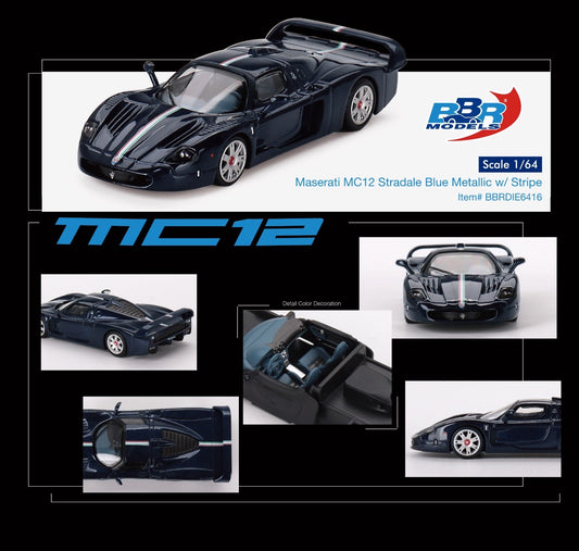 [ PREORDER ] BBR Models 1/64 - Maserati MC12 Stradale Blue Metallic with Stripe - MODEL CAR UKMODEL CAR#INNO64##TARMAC##diecast_model#