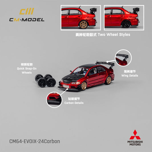 [PREORDER] CM MODEL - 1/64 Mitsubishi Lancer Evoix DIECAST SCALE MODEL CAR - Metallic red Carbon - MODEL CAR UKMODEL CAR#INNO64##TARMAC##diecast_model#