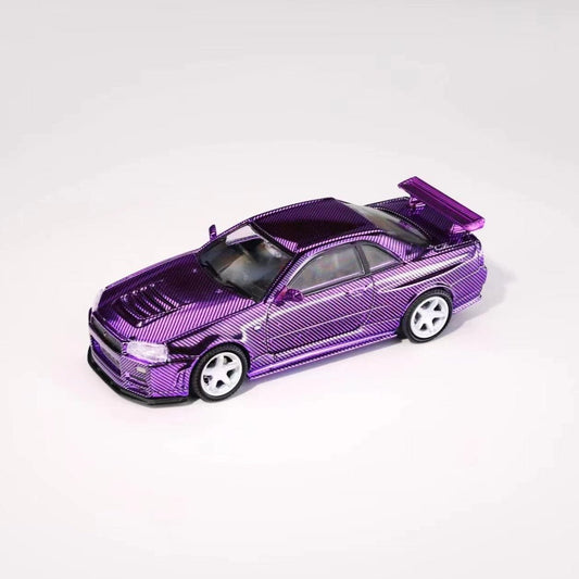 [ PREORDER ] DEMON KING AUTO 1/64 Skyline GT-R R34 Purple carbon fiber BB wheel diecast model - MODEL CARS UKMODEL CAR#INNO64##TARMAC##diecast_model#