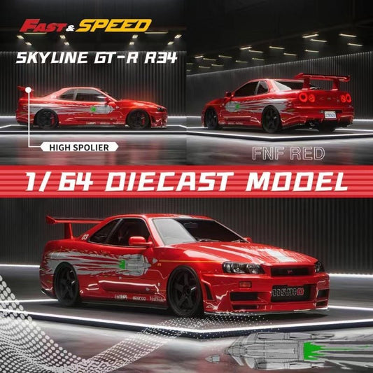 [ PREORDER ] Fast Speed FS - 1:64 Skyline GT-R, fifth generation Mk5 R34 diecast model - FNF Red - MODEL CARS UKMODEL CAR#INNO64##TARMAC##diecast_model#