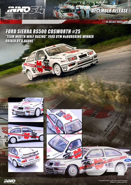 [PREORDER] INNO 64 - FORD SIERRA RS500 COSWORTH #25 "TEAM WURTH RACING" DTM Nurburgring Winner 1988 - A. Hahne - MODEL CAR UKMODEL CAR#INNO64##TARMAC##diecast_model#