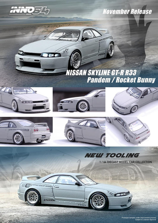 [PREORDER] INNO 64 - NISSAN SKYLINE GT-R (R33) "Pandem / Rocket Bunny" Cement Grey Matte - MODEL CAR UKMODEL CAR#INNO64##TARMAC##diecast_model#