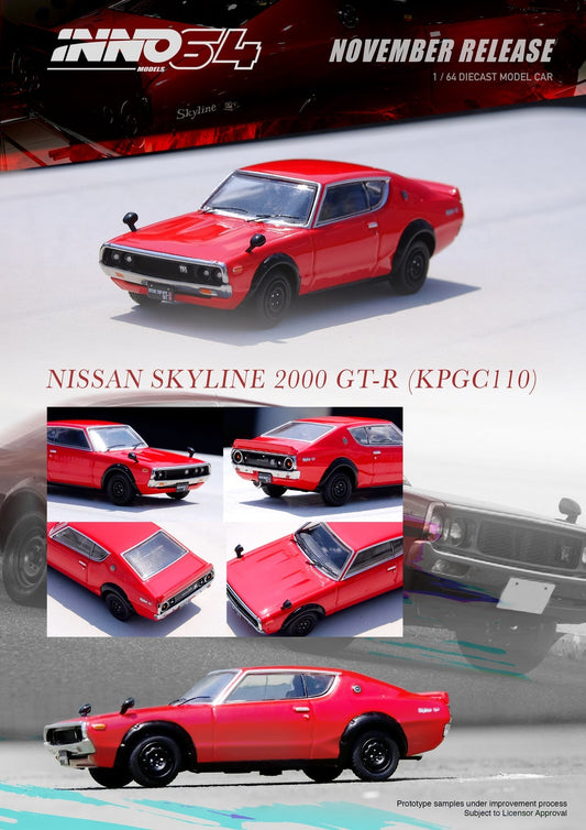 [PREORDER] INNO64 - 1/64 NISSAN SKYLINE 2000 GT-R KPGC110 RED DIECAST SCALE MODEL CAR - MODEL CAR UKMODEL CAR#INNO64##TARMAC##diecast_model#