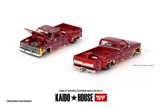 [PREORDER] Kaido House X MINI GT - No.127 Chevy Silverado Dually on Fire V1 - MODEL CAR UKMODEL CAR#INNO64##TARMAC##diecast_model#