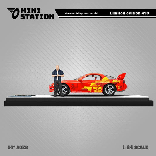 [ PREORDER ] Mini Station - 1/64 RX-7 Orange Fast & Furious diecast model - figurine ver (FIGURE + CAR ) - MODEL CAR UKMODEL CAR#INNO64##TARMAC##diecast_model#