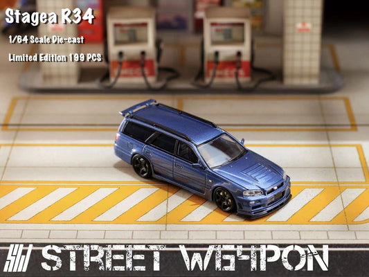 [PREORDER] Street Weapon SW - 1/64 Stagea R34 diecast model - metallic blue - MODEL CARS UKMODEL CAR#INNO64##TARMAC##diecast_model#