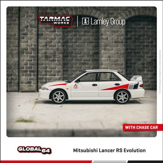 [PREORDER] Tarmac Works - GLOBAL64 - Mitsubishi Lancer RS Evolution White Lamley Special Edition DIECAST SCALE MODEL CAR - T64G-048-RS - MODEL CAR UKMODEL CAR#INNO64##TARMAC##diecast_model#
