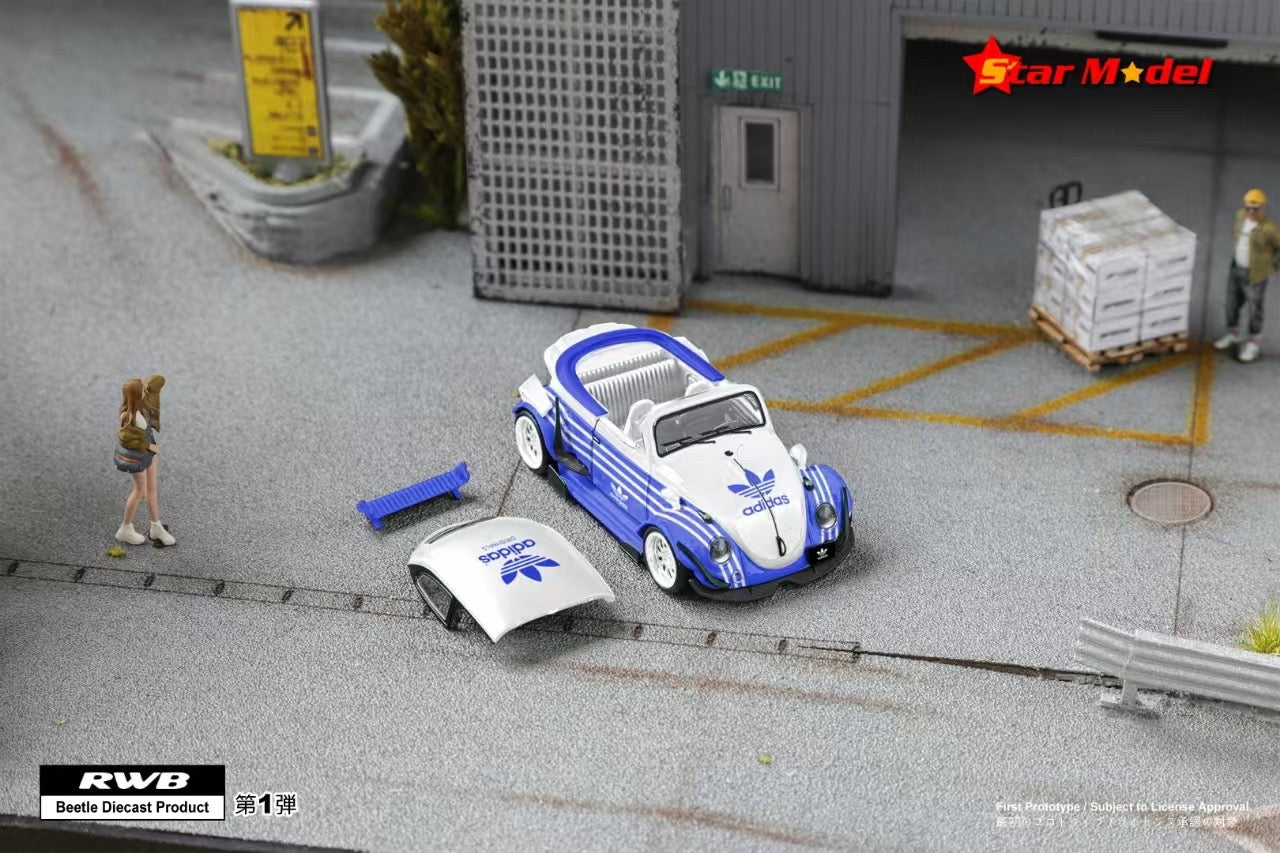 [ PREORDER ] Star Model - 1:64 RWB Beetle Type 1 Kafer Covertible version diecast model car - A/ Adidas White blue