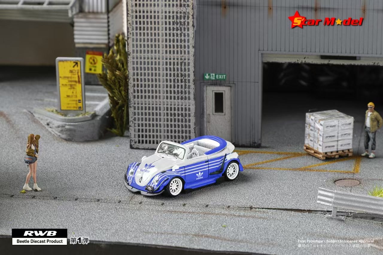 [ PREORDER ] Star Model - 1:64 RWB Beetle Type 1 Kafer Covertible version diecast model car - A/ Adidas White blue