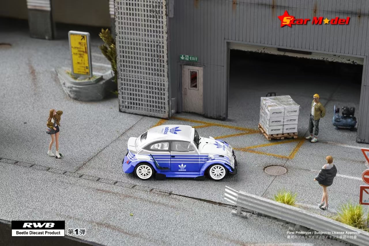 [ PREORDER ] Star Model - 1:64 RWB Beetle Type 1 Kafer Covertible version diecast model car - A/ Adidas White blue