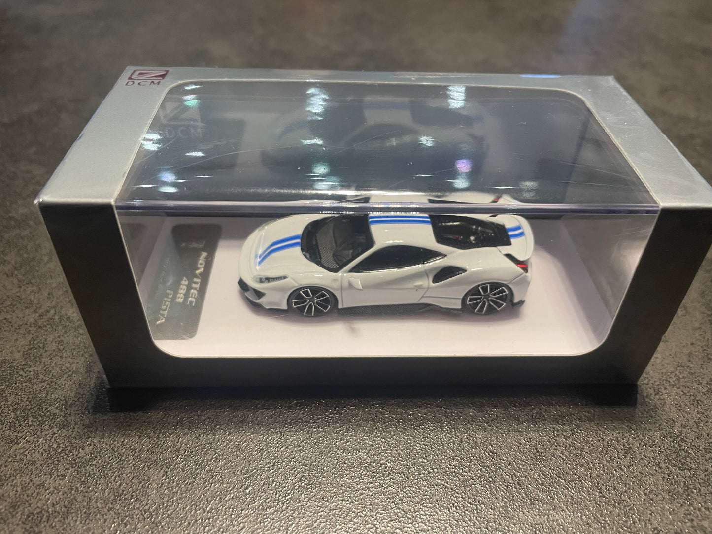 DCM - 1/64 Ferrari Novitec 488 Pista diecast model car - pure white and blue stripes