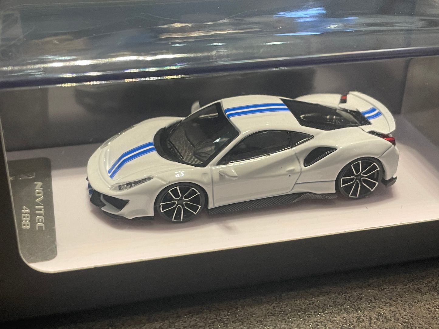 DCM - 1/64 Ferrari Novitec 488 Pista diecast model car - pure white and blue stripes