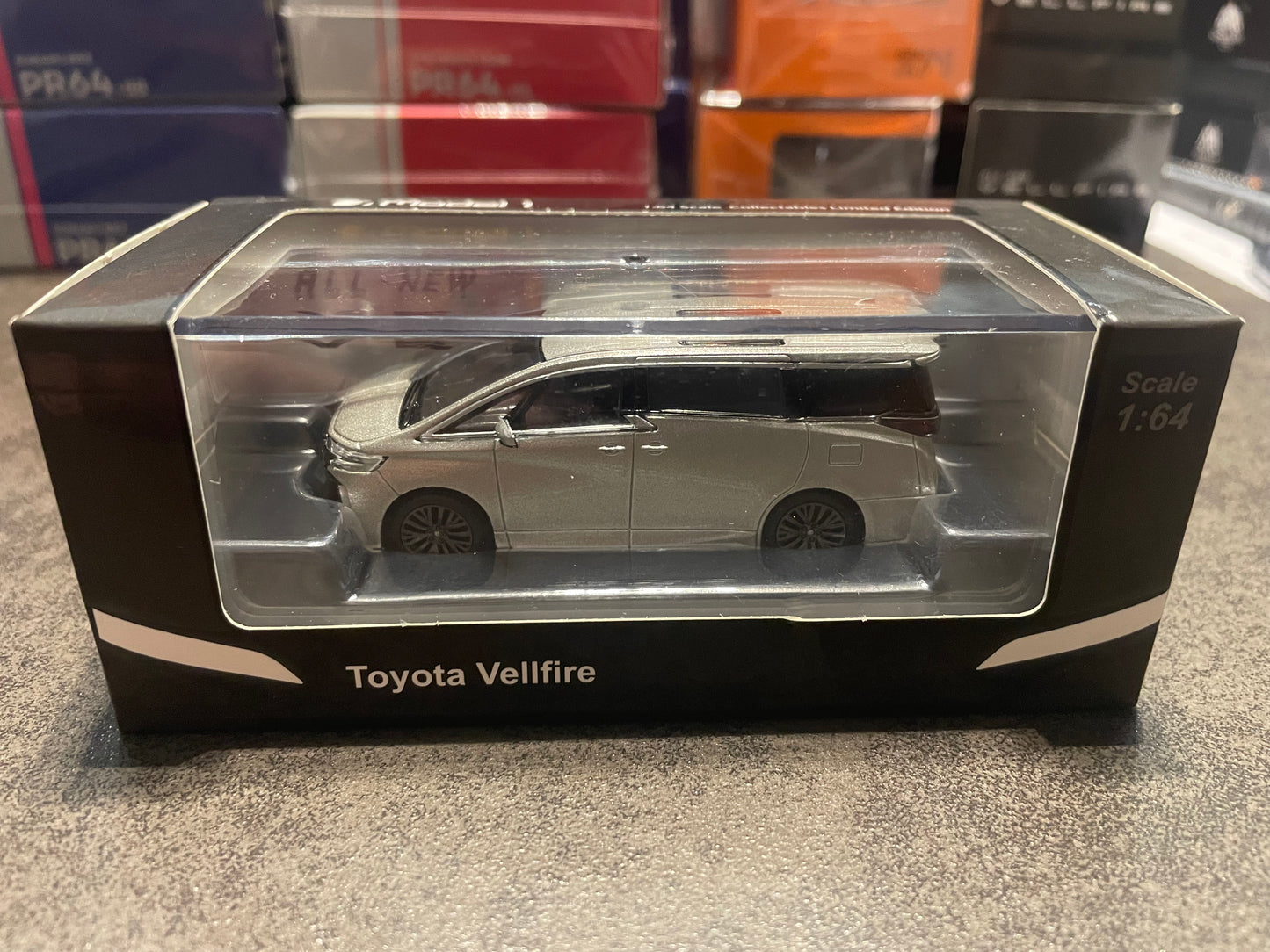 Model 1 - 1/64 Toyota Vellfire diecast model car - silver:Crown logo - LHD