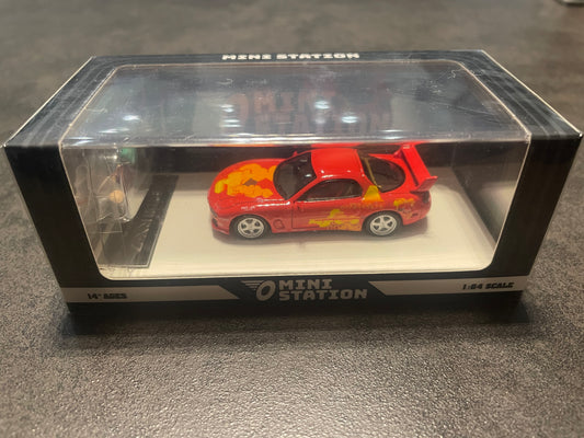 Mini Station - 1/64 RX-7 Orange Fast & Furious diecast model - figurine ver (FIGURE + CAR )