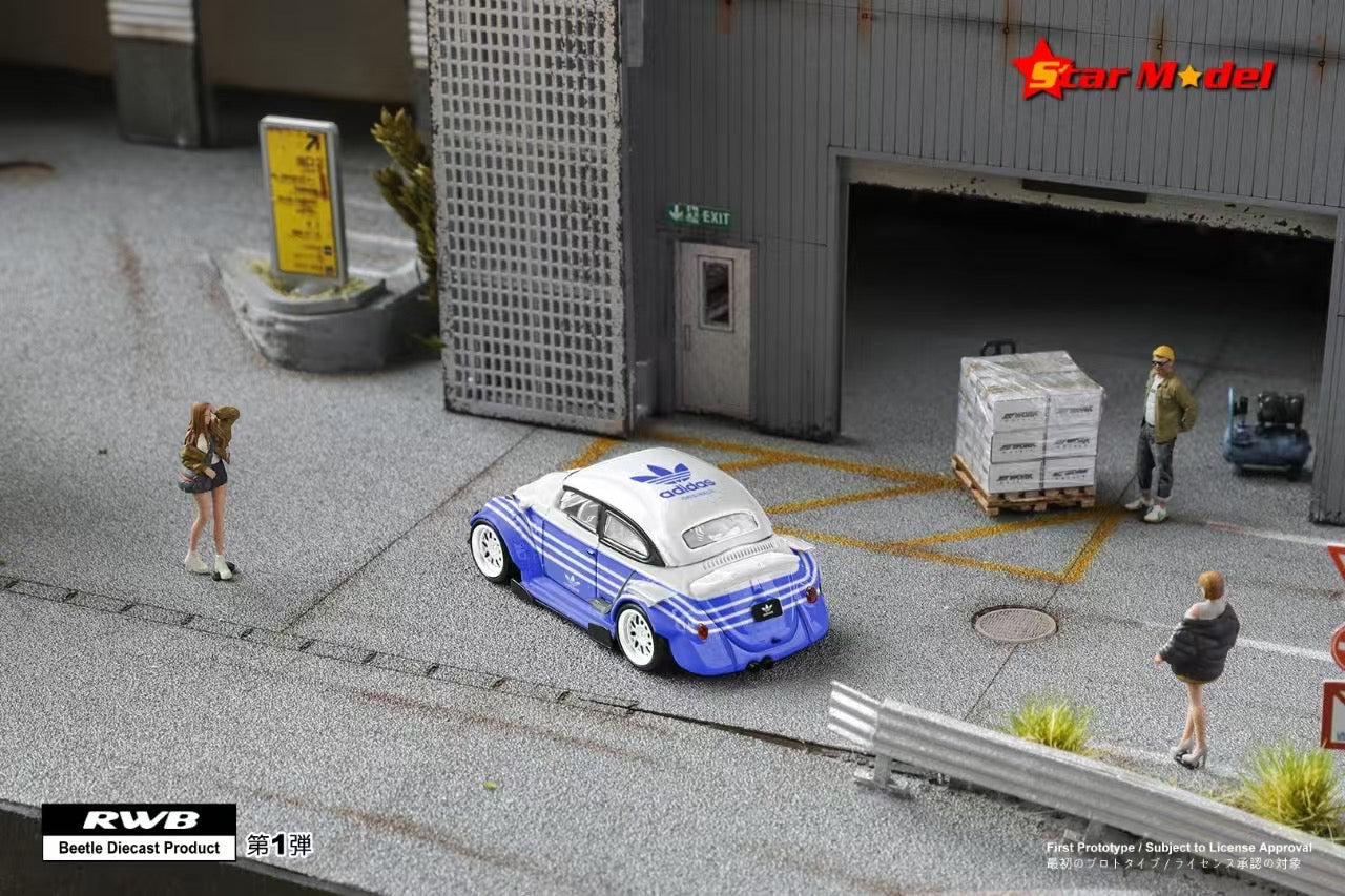 [ PREORDER ] Star Model - 1:64 RWB Beetle Type 1 Kafer Covertible version diecast model car - A/ Adidas White blue