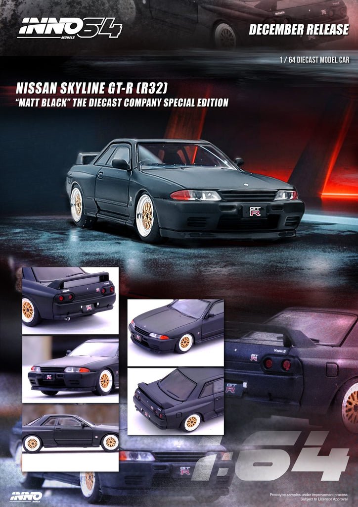 INNO 64 - 1:64 NISSAN SKYLINE GT-R (R32) - MATTE BLACK - THE DIECAST COMPANY SPECIAL EDITION - MODEL CAR UKMODEL CAR#INNO64##TARMAC##diecast_model#