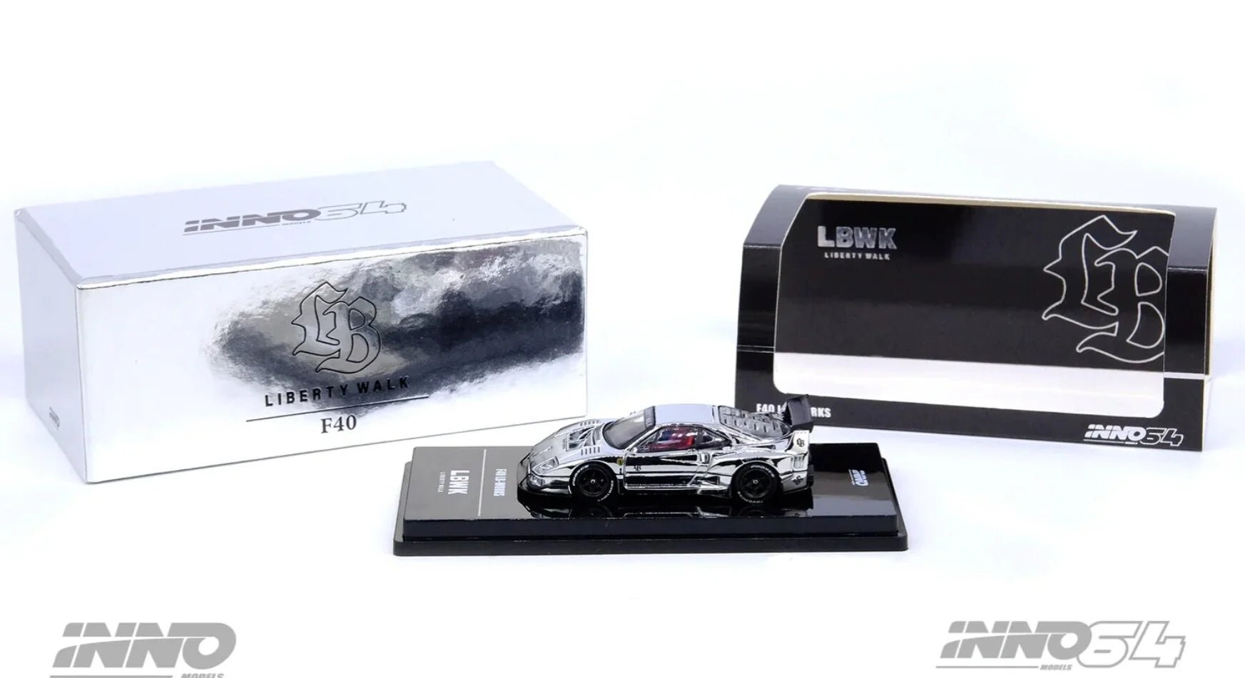 INNO64 - 1/64 LBWK FERRARI F40 CHROME SILVER CHINA HOBBY EXPO 2024 DIECAST SCALE MODEL CAR - IN64 - LBEKF40 - CHS - MODEL CARS UKMODEL CAR#INNO64##TARMAC##diecast_model#