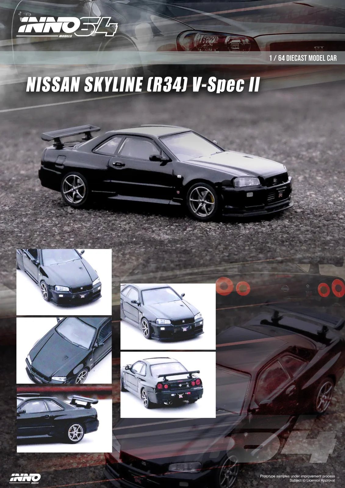 INNO64 - 1/64 NISSAN SKYLINE GT - R (R34) V - SPEC II DIECAST SCALE MODEL CAR - BLACK - IN64 - R34VS - BLA - MODEL CARS UKMODEL CAR#INNO64##TARMAC##diecast_model#