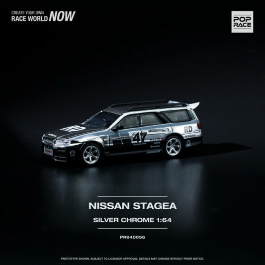 POP Race - 1:64 Nissan Stagea GTR R34 Wagon (Silver) - PR64 - 56 - MODEL CARS UKMODEL CAR#INNO64##TARMAC##diecast_model#