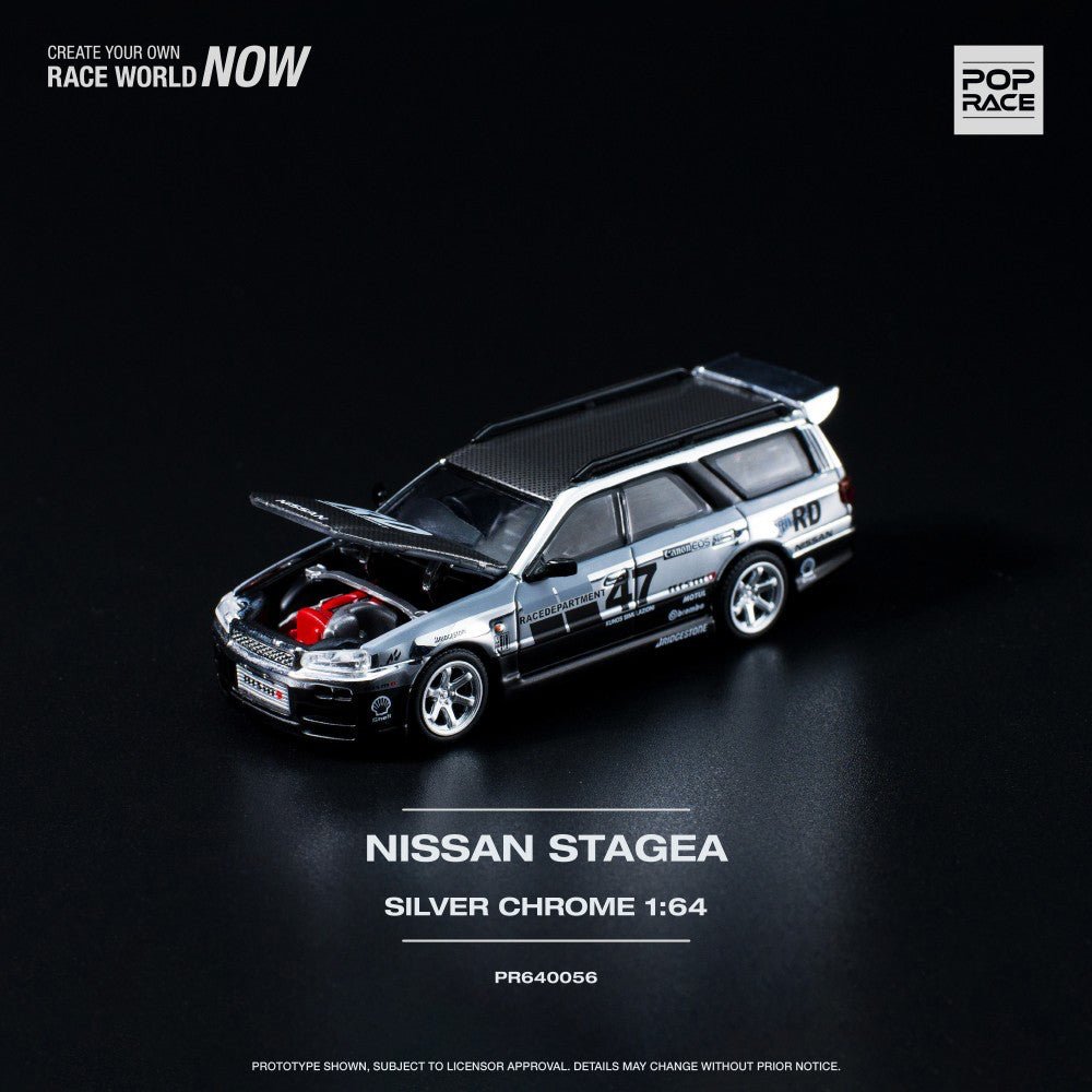 POP Race - 1:64 Nissan Stagea GTR R34 Wagon (Silver) - PR64 - 56 - MODEL CARS UKMODEL CAR#INNO64##TARMAC##diecast_model#