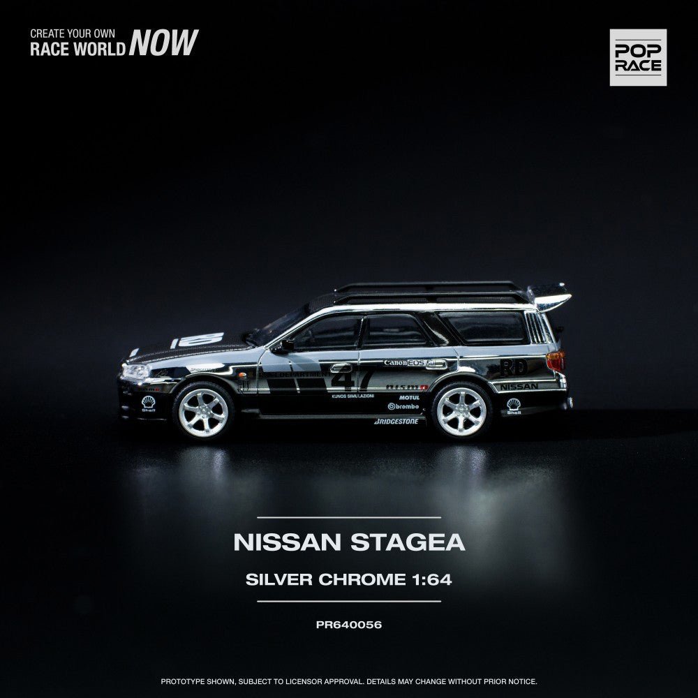 POP Race - 1:64 Nissan Stagea GTR R34 Wagon (Silver) - PR64 - 56 - MODEL CARS UKMODEL CAR#INNO64##TARMAC##diecast_model#