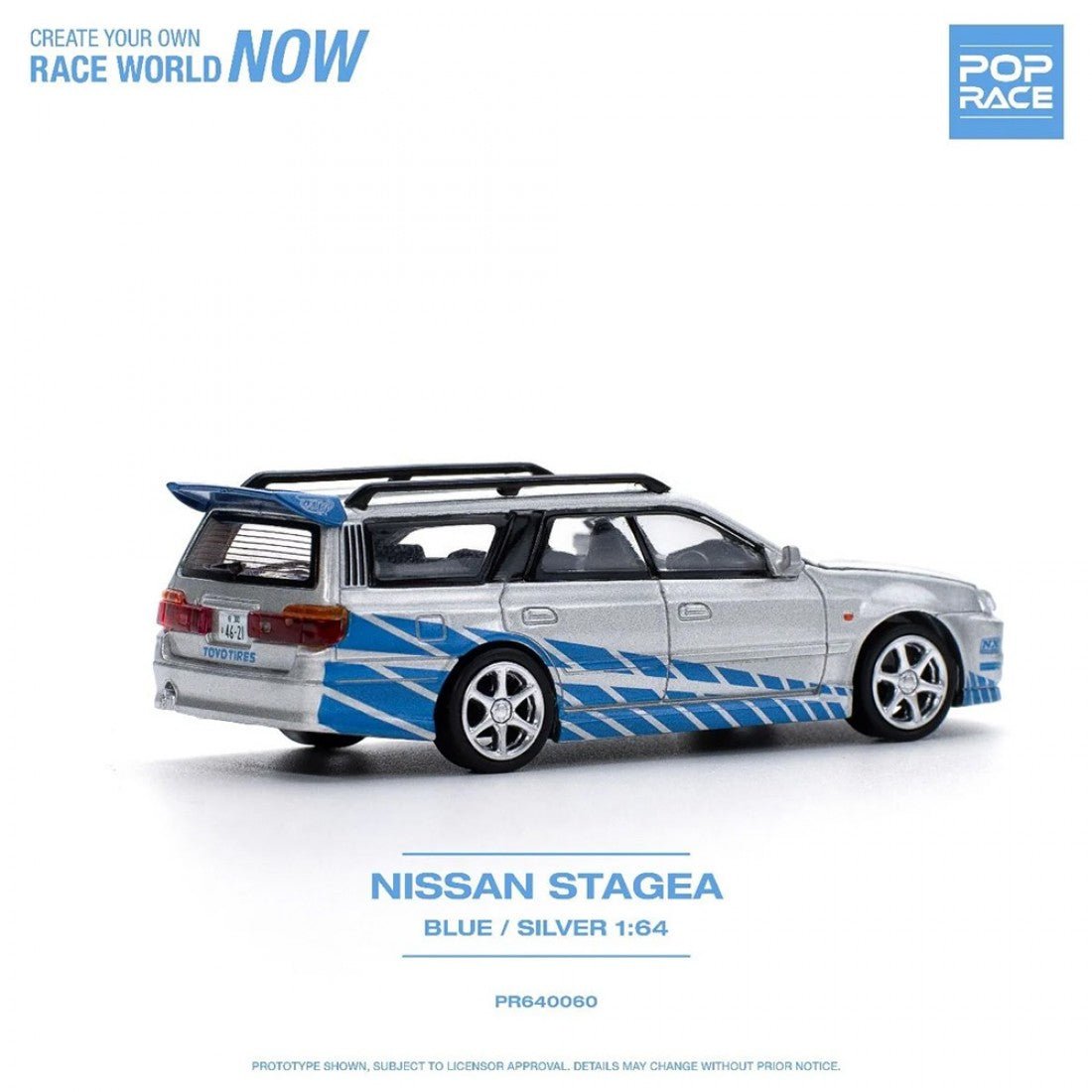 POPRACE - 1/64 Nissan Stagea Blue Silver Diecast Scale Model Car - PR64-60 - MODEL CARS UKMODEL CAR#INNO64##TARMAC##diecast_model#