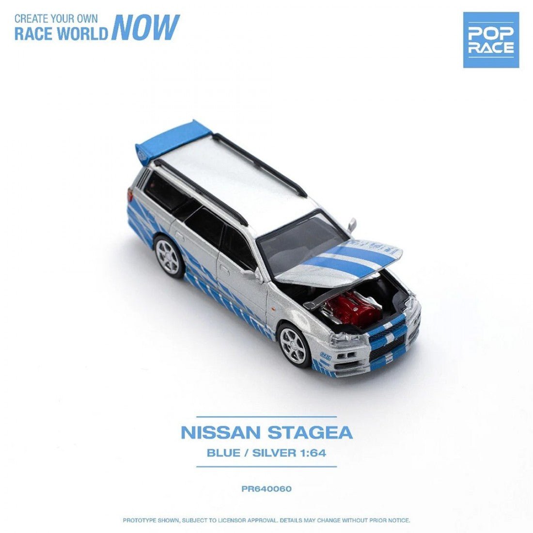 POPRACE - 1/64 Nissan Stagea Blue Silver Diecast Scale Model Car - PR64-60 - MODEL CARS UKMODEL CAR#INNO64##TARMAC##diecast_model#