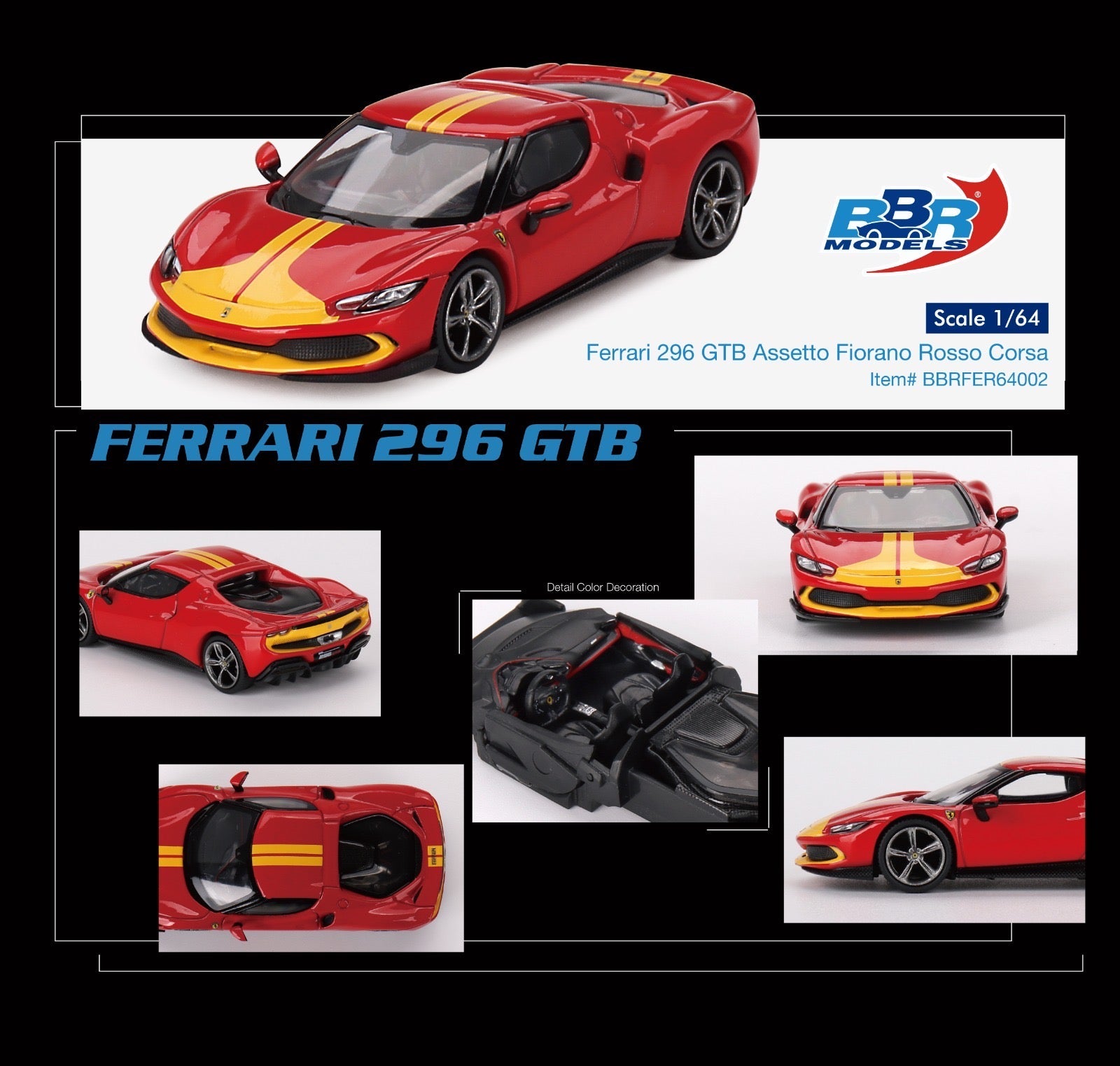 [ PREORDER ] BBR Models 1/64 - Ferrari 296 GTB Assetto Fiorano Rosso Corsa - MODEL CAR UKMODEL CAR#INNO64##TARMAC##diecast_model#