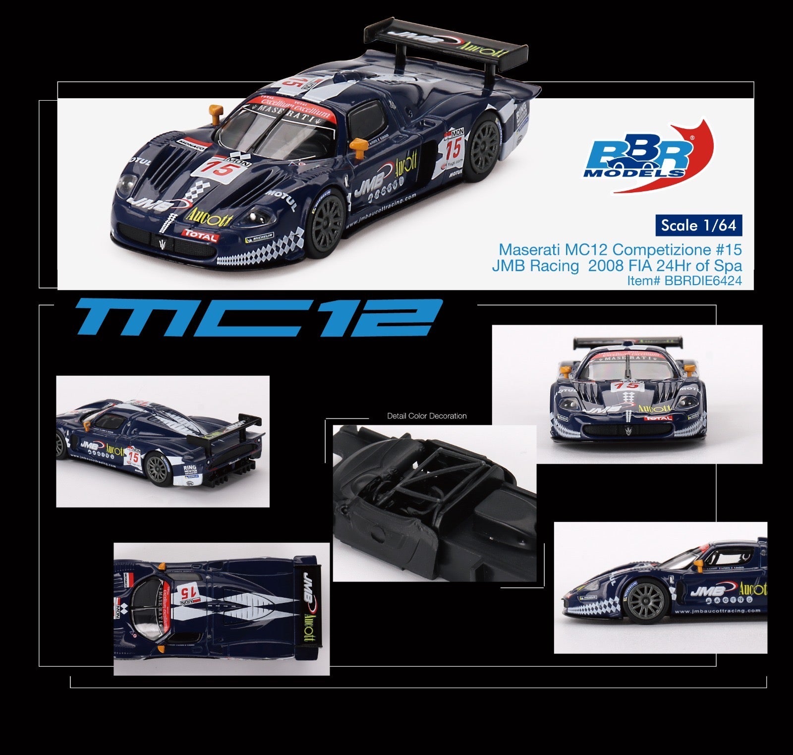 [ PREORDER ] BBR Models 1/64 - Maserati MC12 Competizione #15 JMB Racing 2008 FIA 24Hr of Spa - MODEL CAR UKMODEL CAR#INNO64##TARMAC##diecast_model#