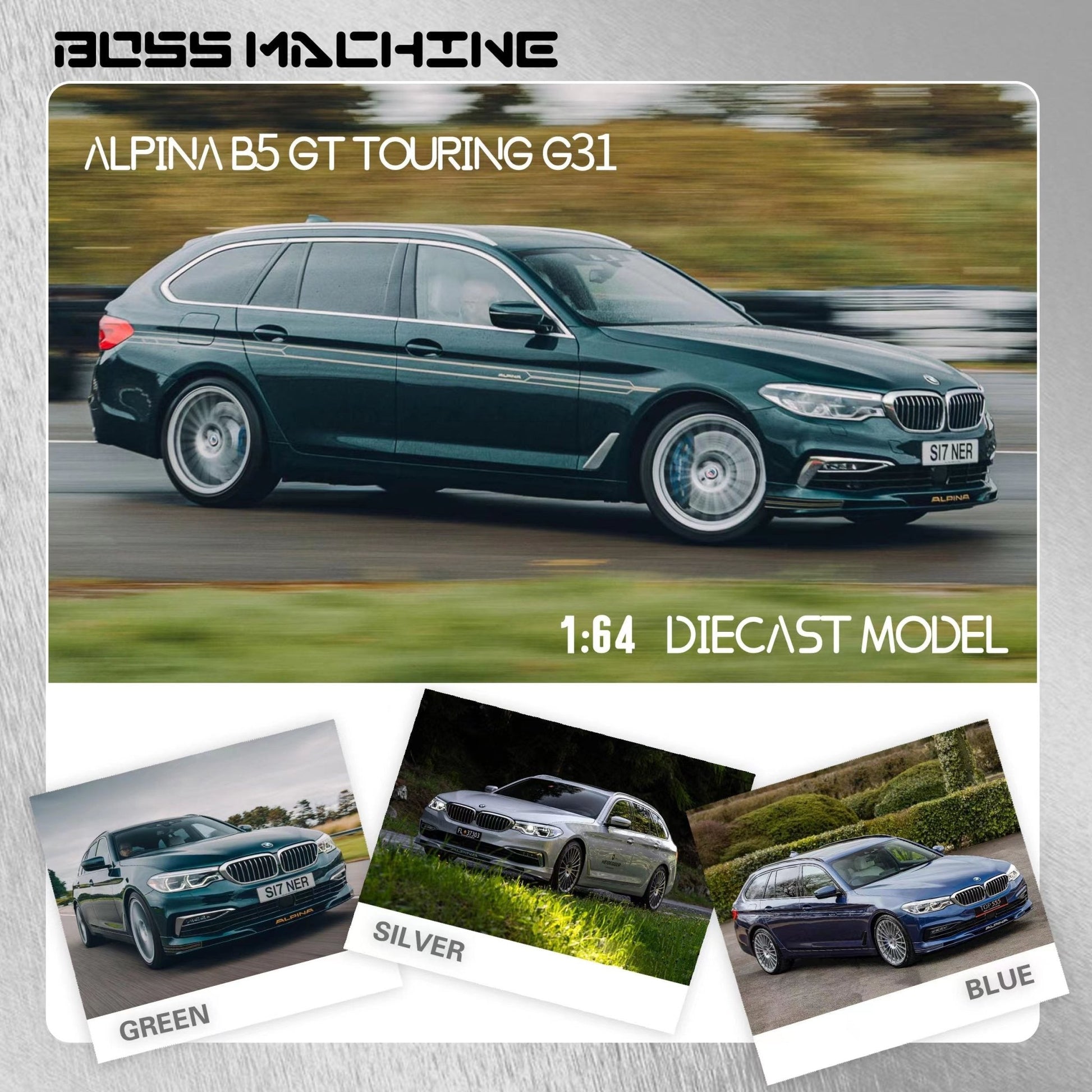 [PREORDER] Boss Machine BM - 1:64 BMW 7 Series 7th generation G31 station wagon, Alpina B5 Biturbo Touring GT modified version diecast model - GREEN - MODEL CARS UKMODEL CAR#INNO64##TARMAC##diecast_model#