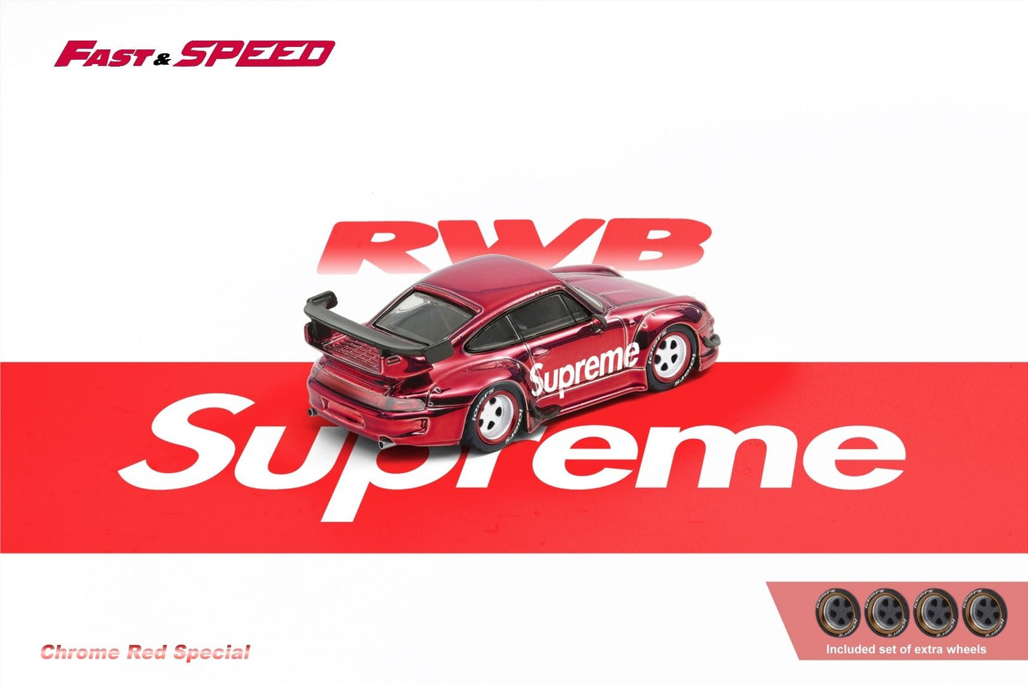 [ PREORDER ] Fast Speed FS - 1:64 Rauh - Welt RWB993 GT Wing version diecast model - Chrome Red Supreme - MODEL CARS UKMODEL CAR#INNO64##TARMAC##diecast_model#