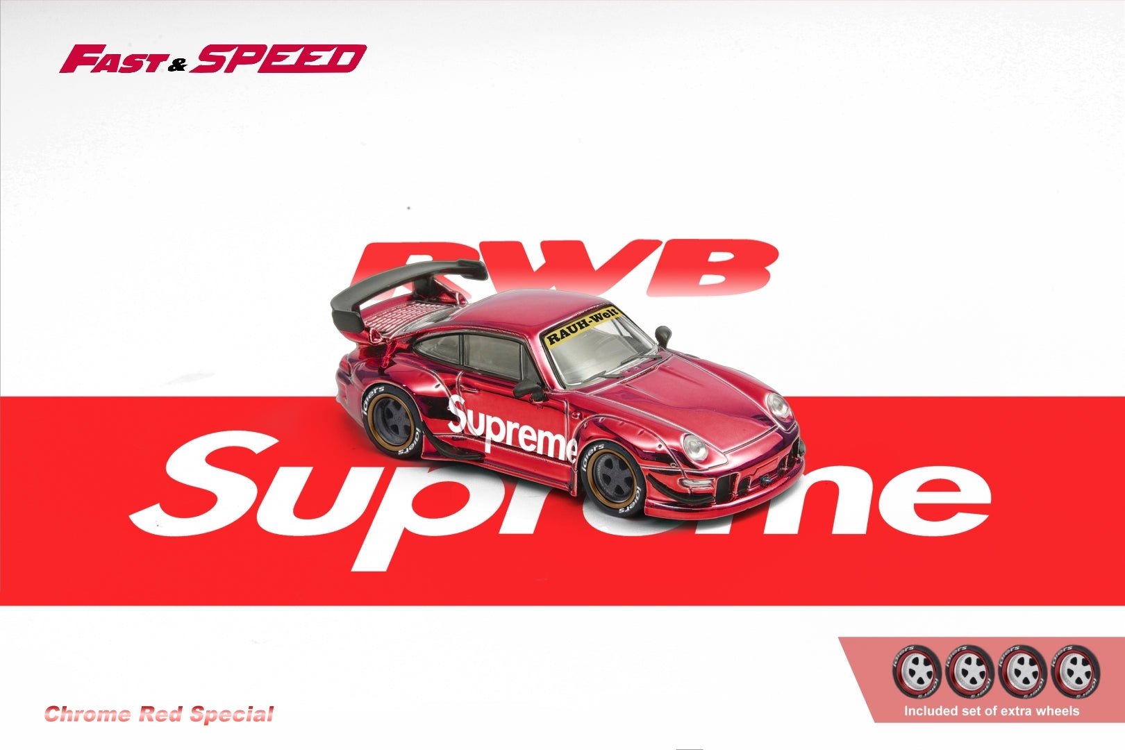 [ PREORDER ] Fast Speed FS - 1:64 Rauh - Welt RWB993 GT Wing version diecast model - Chrome Red Supreme - MODEL CARS UKMODEL CAR#INNO64##TARMAC##diecast_model#