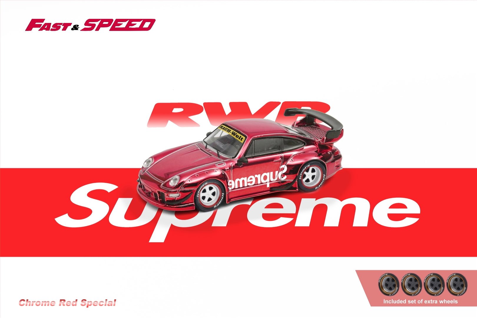 [ PREORDER ] Fast Speed FS - 1:64 Rauh - Welt RWB993 GT Wing version diecast model - Chrome Red Supreme - MODEL CARS UKMODEL CAR#INNO64##TARMAC##diecast_model#