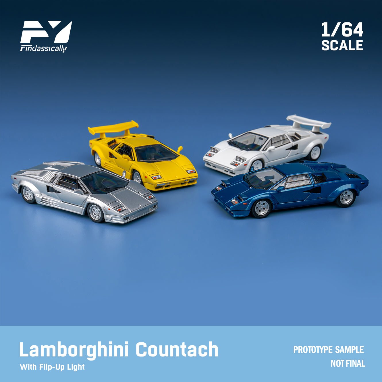 [ PREORDER ] Finclasscially FY - 1/64 LAMBORGHINI Countach LP5000 QV - Blue without tail wing - MODEL CARS UKMODEL CAR#INNO64##TARMAC##diecast_model#