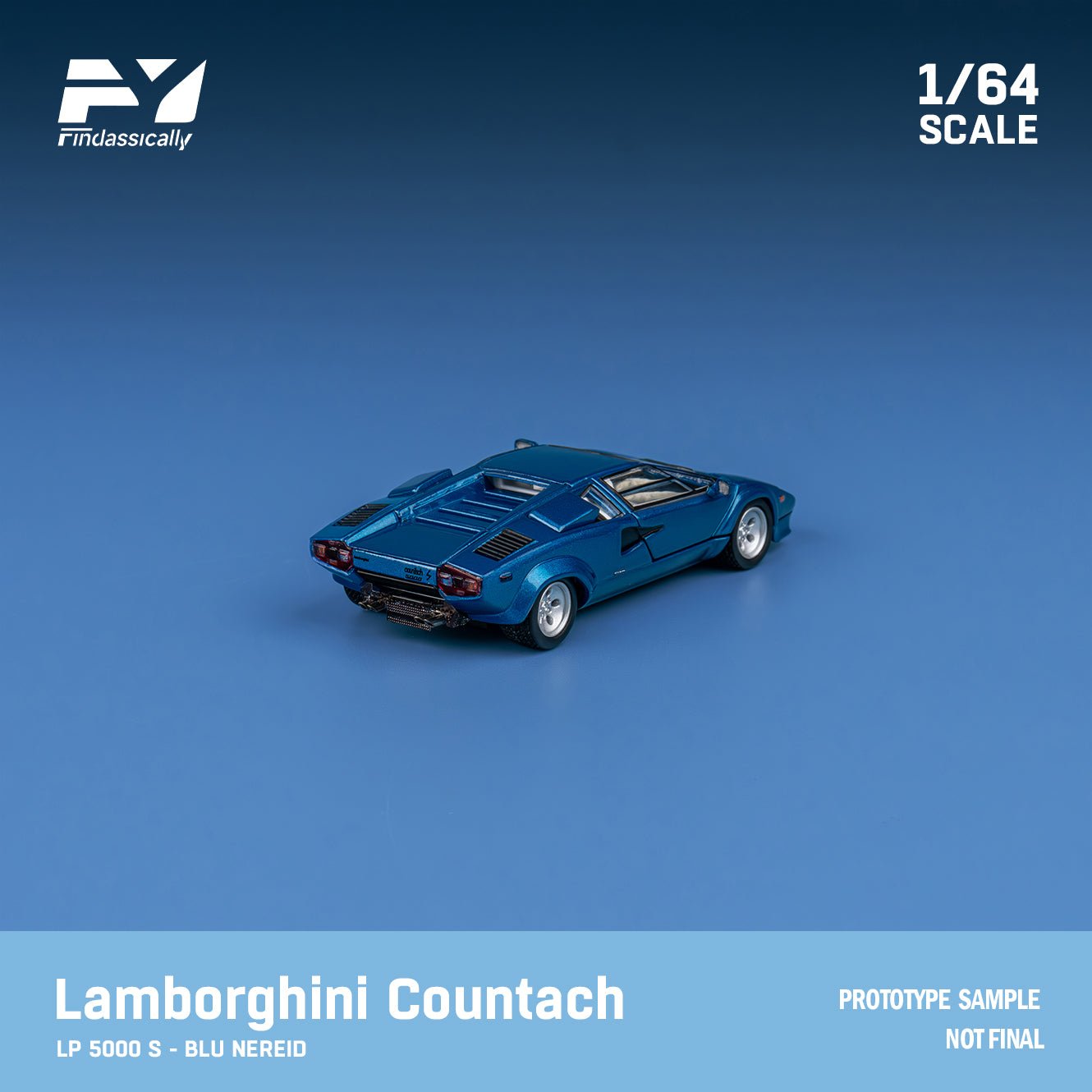 [ PREORDER ] Finclasscially FY - 1/64 LAMBORGHINI Countach LP5000 QV - Blue without tail wing - MODEL CARS UKMODEL CAR#INNO64##TARMAC##diecast_model#