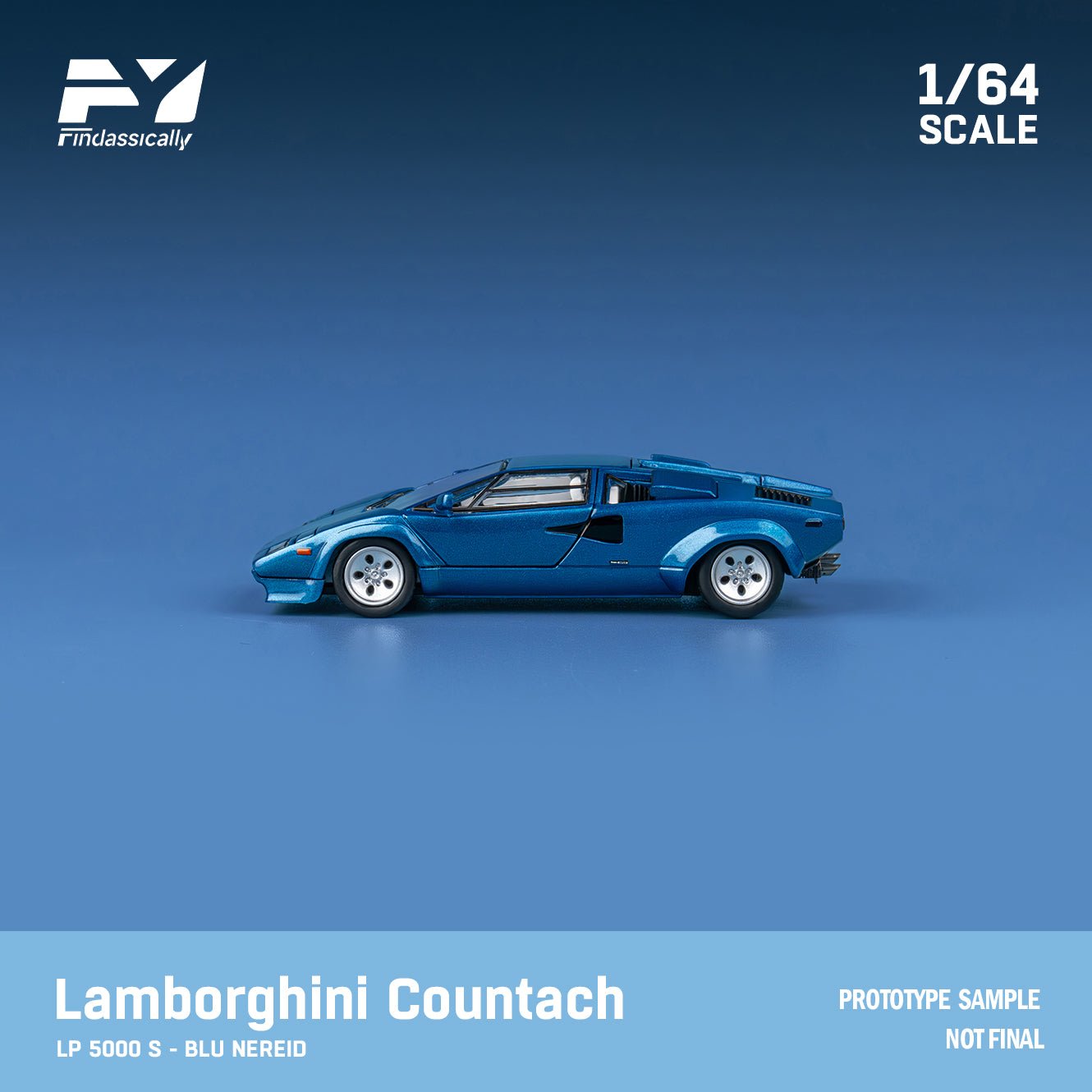 [ PREORDER ] Finclasscially FY - 1/64 LAMBORGHINI Countach LP5000 QV - Blue without tail wing - MODEL CARS UKMODEL CAR#INNO64##TARMAC##diecast_model#