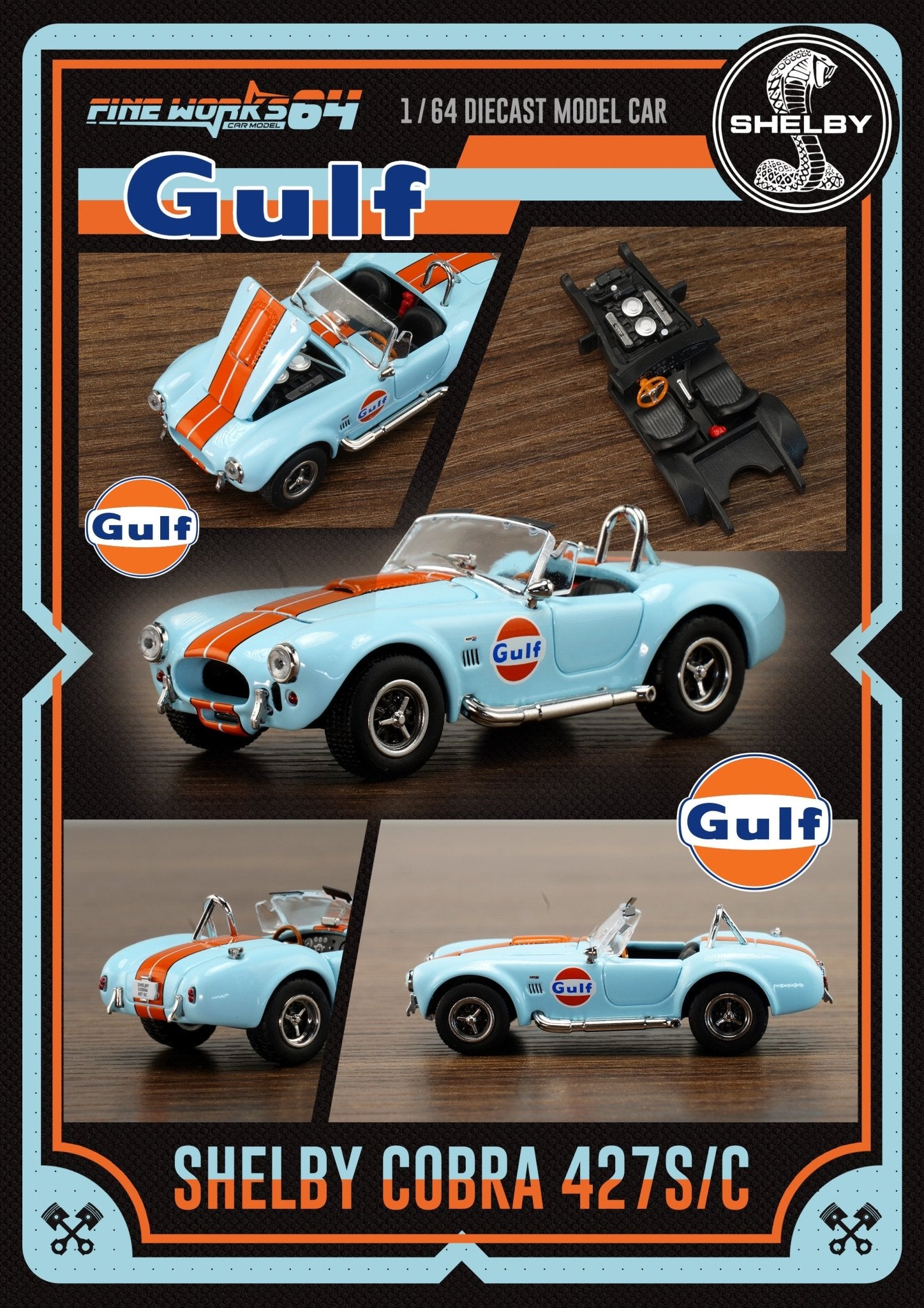 [PREORDER] Fine Works - 1:64 Shelby COBRA 427S/C with opened engine Diecast model car - GULF - MODEL CARS UKMODEL CAR#INNO64##TARMAC##diecast_model#