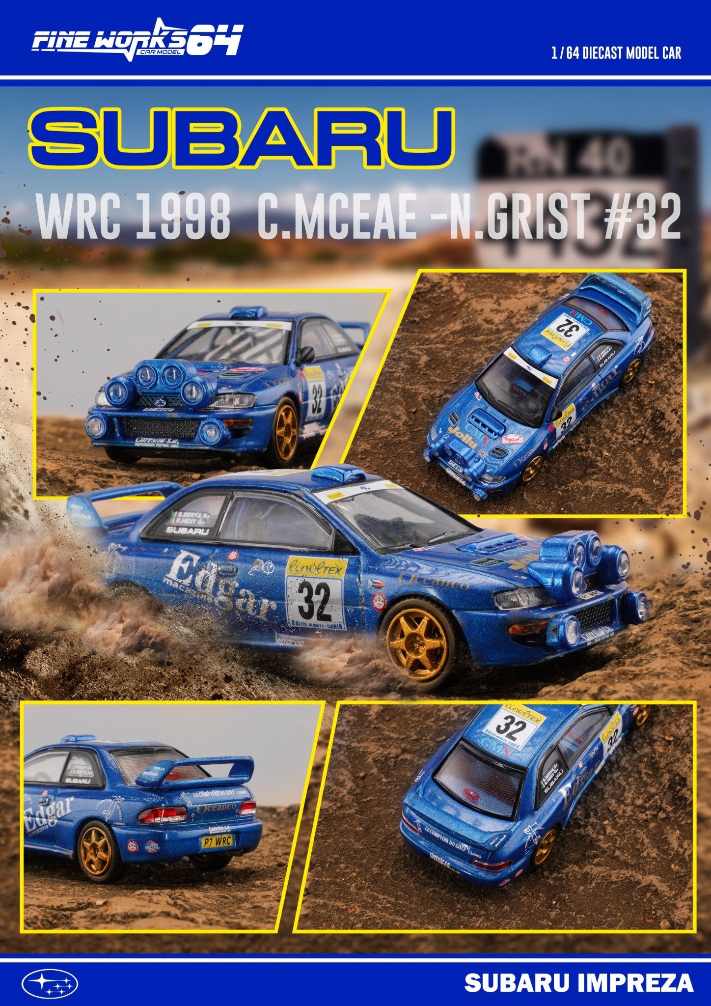 [PREORDER] Fine Works - 1:64 SUBARU IMPREZA WRC 1998 C.MCEAE - N.GRIST #32 Diecast model car - BLUE #32 - MODEL CARS UKMODEL CAR#INNO64##TARMAC##diecast_model#