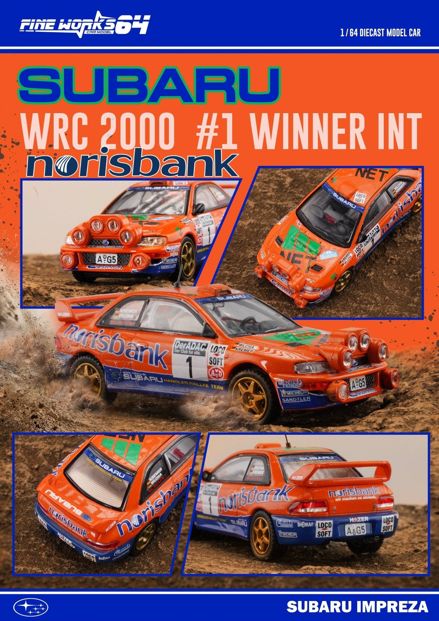 [PREORDER] Fine Works - 1:64 SUBARU IMPREZA WRC 2000 #I WINNER INT Diecast model car - ORANGE #1 - MODEL CARS UKMODEL CAR#INNO64##TARMAC##diecast_model#