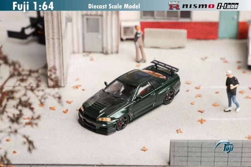 [ PREORDER ] Fuji - 1:64 Skyline GT-R R34，Nismo Z-Tune diecast model - CRS Dark Green(yellow light original wing) - MODEL CAR UKMODEL CAR#INNO64##TARMAC##diecast_model#