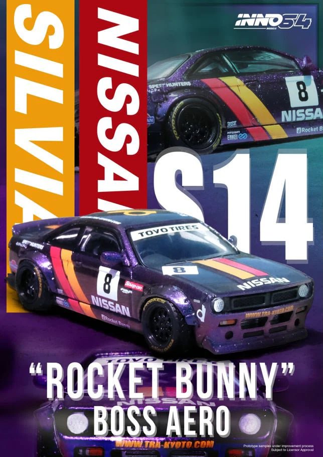 [PREORDER] INNO 64 - NISSAN SILVIA (S14) BOSS "ROCKET BUNNY" Purple Diecast Scale Model Car - IN64 - S14B - PRP - MODEL CARS UKMODEL CAR#INNO64##TARMAC##diecast_model#