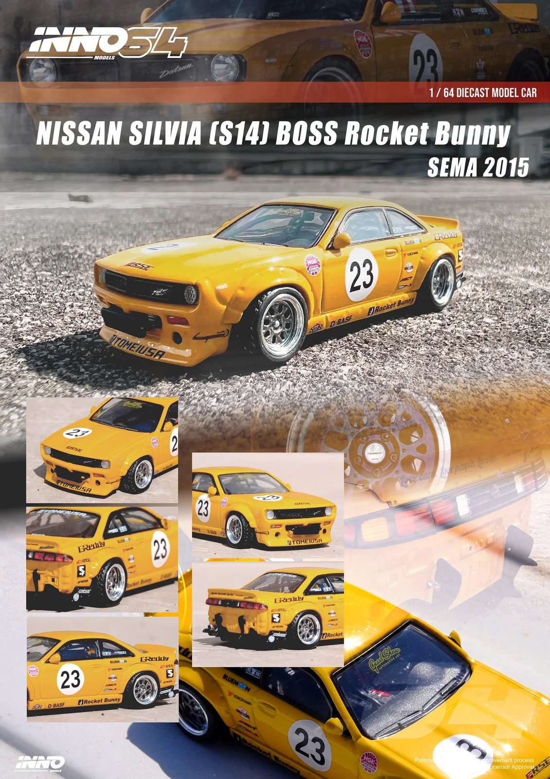 [PREORDER] INNO 64 - NISSAN SILVIA (S14) BOSS "ROCKET BUNNY" SEMA 2015 - IN64-S14B-RBS15 - MODEL CAR UKMODEL CAR#INNO64##TARMAC##diecast_model#