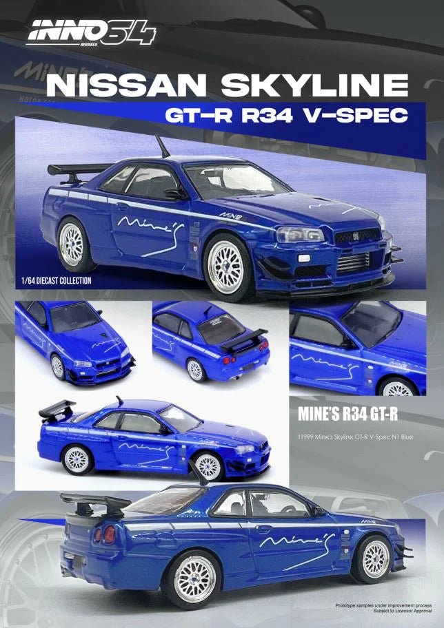 [PREORDER] INNO 64 - NISSAN SKYLINE GT - R (R34) V - SPEC Tuned by "MINE'S" Diecast Scale Model Car - IN64 - R34VS - MINES - BL - MODEL CARS UKMODEL CAR#INNO64##TARMAC##diecast_model#