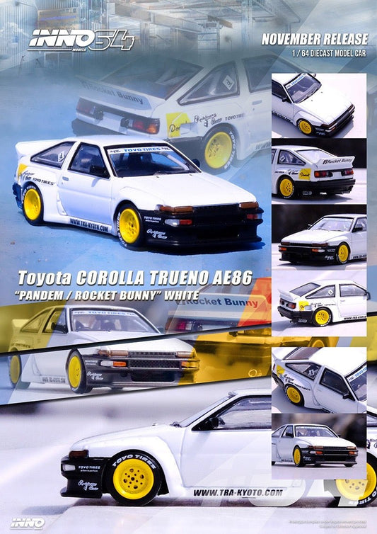 [PREORDER] INNO 64 - Toyota Corolla Sprinter Trueno AE86 "PANDEM / ROCKET BUNNY" in White - MODEL CAR UKMODEL CAR#INNO64##TARMAC##diecast_model#