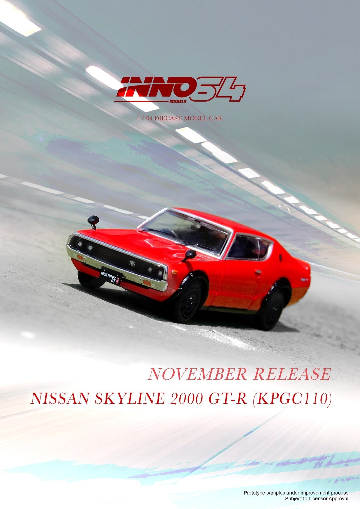 [PREORDER] INNO64 - 1/64 NISSAN SKYLINE 2000 GT-R KPGC110 RED DIECAST SCALE MODEL CAR - MODEL CAR UKMODEL CAR#INNO64##TARMAC##diecast_model#