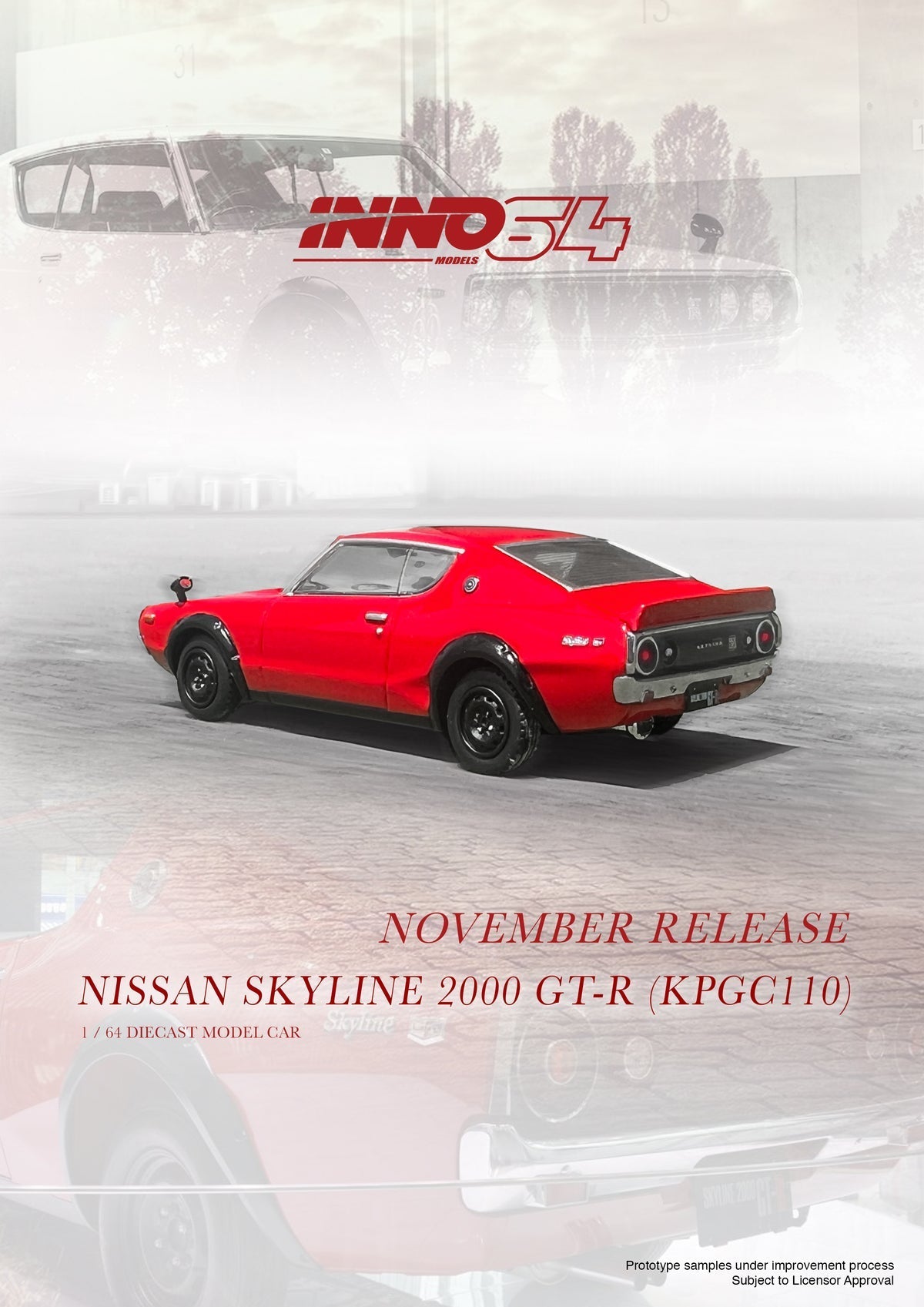 [PREORDER] INNO64 - 1/64 NISSAN SKYLINE 2000 GT-R KPGC110 RED DIECAST SCALE MODEL CAR - MODEL CAR UKMODEL CAR#INNO64##TARMAC##diecast_model#